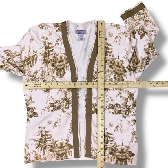 Shae Anthropologie Floral Ribbon Trim Cardigan Sweater Pink Tan Large - Picture 10 of 11